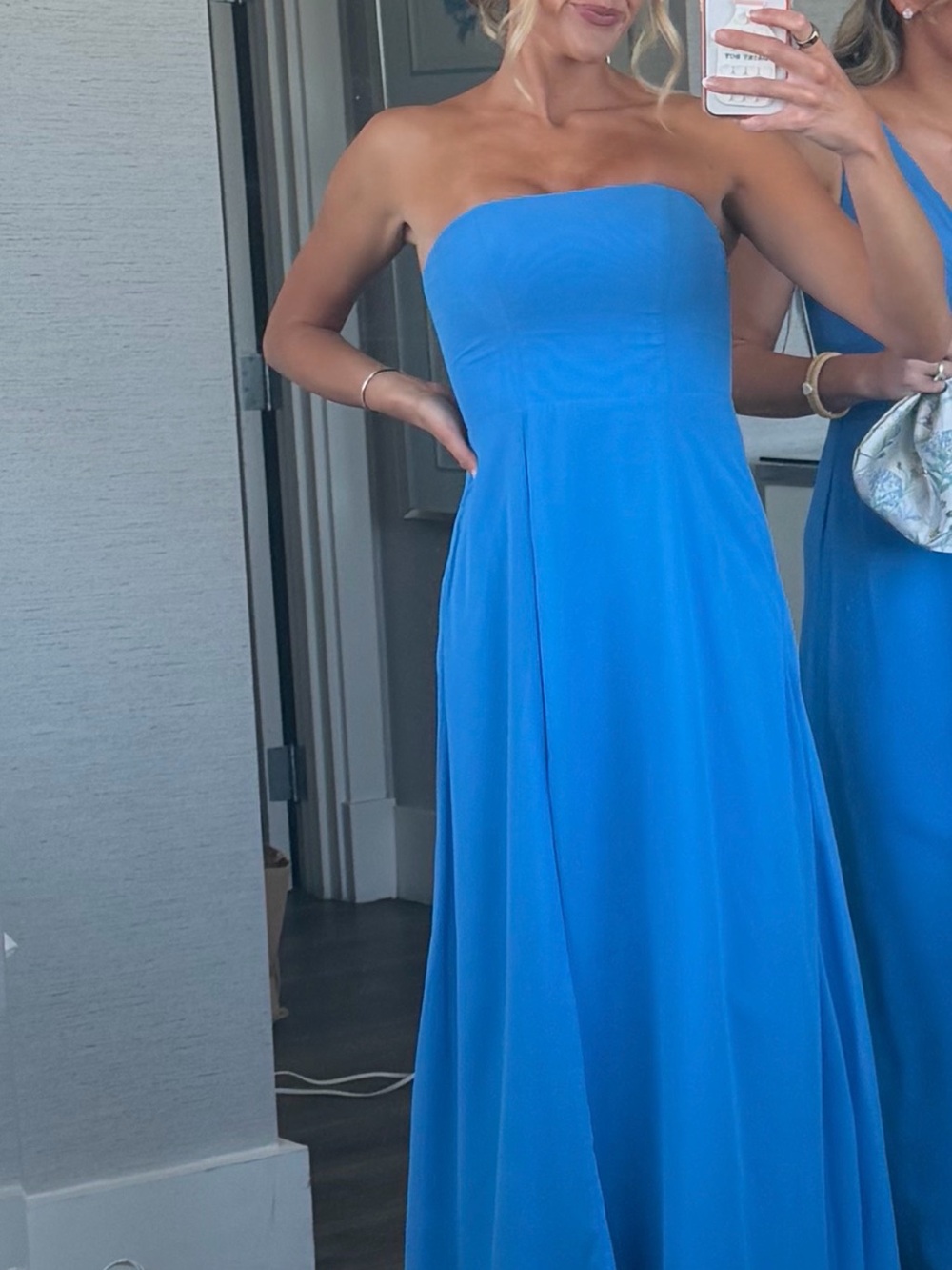 Azazie Strapless Bright Blue Formal Gown